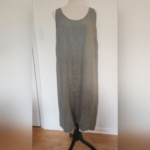 Linenfox Monstera Pine Green Linen Dress X-Large
